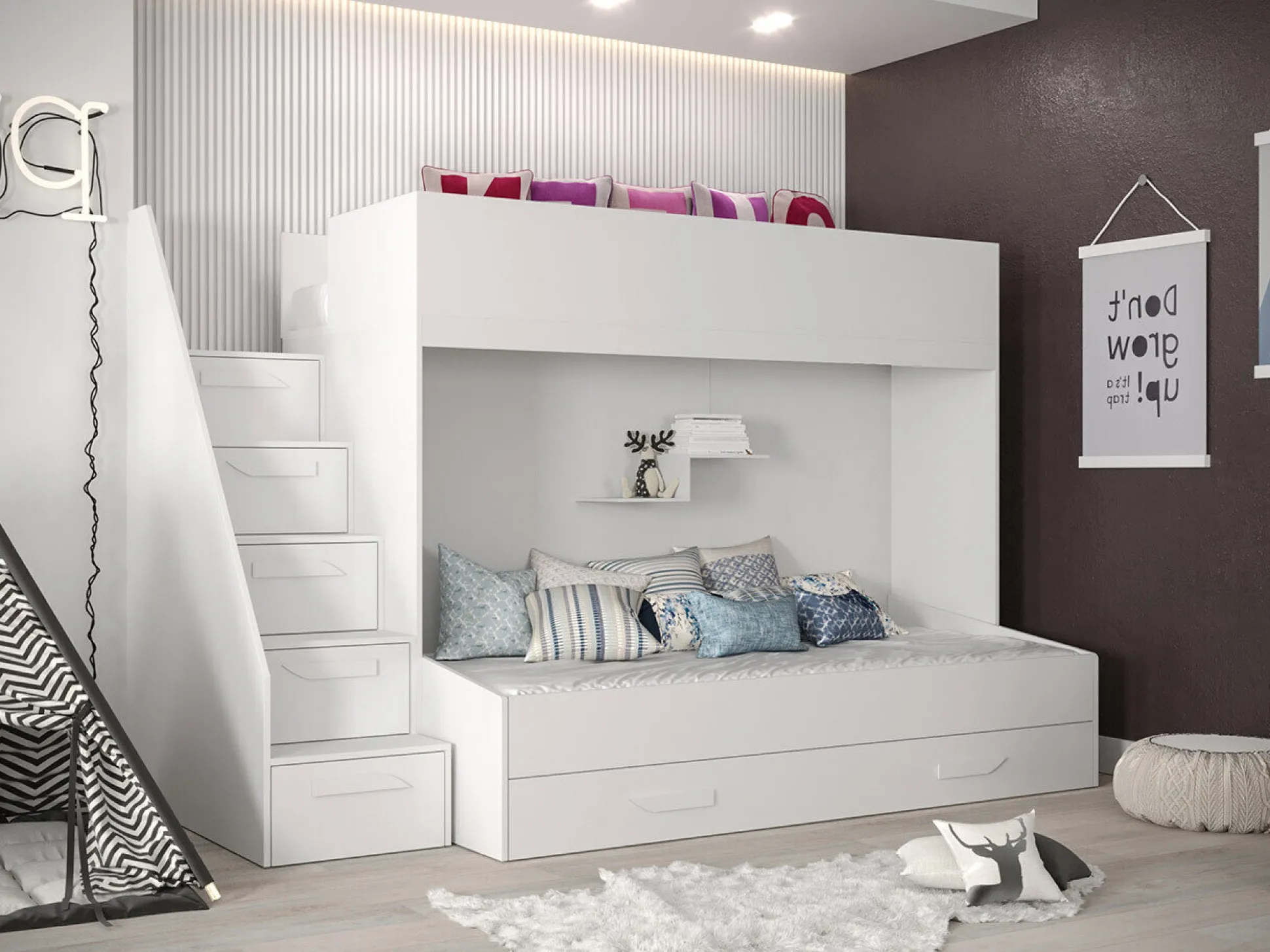 Køjeseng Hartford 356 (Hvid + Glansfuld hvid)