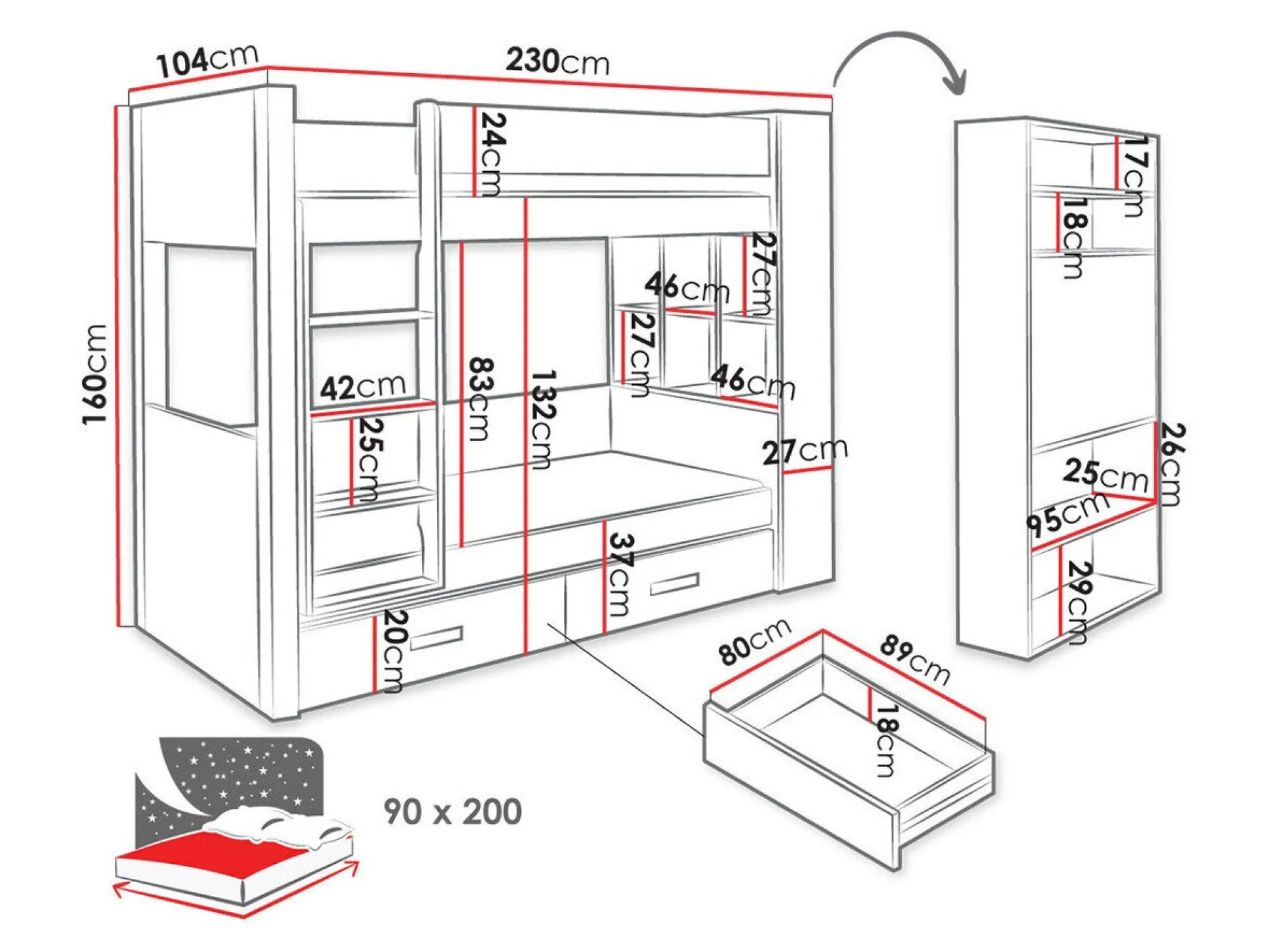 Køjeseng Henderson 142 (Hvid + Blå)