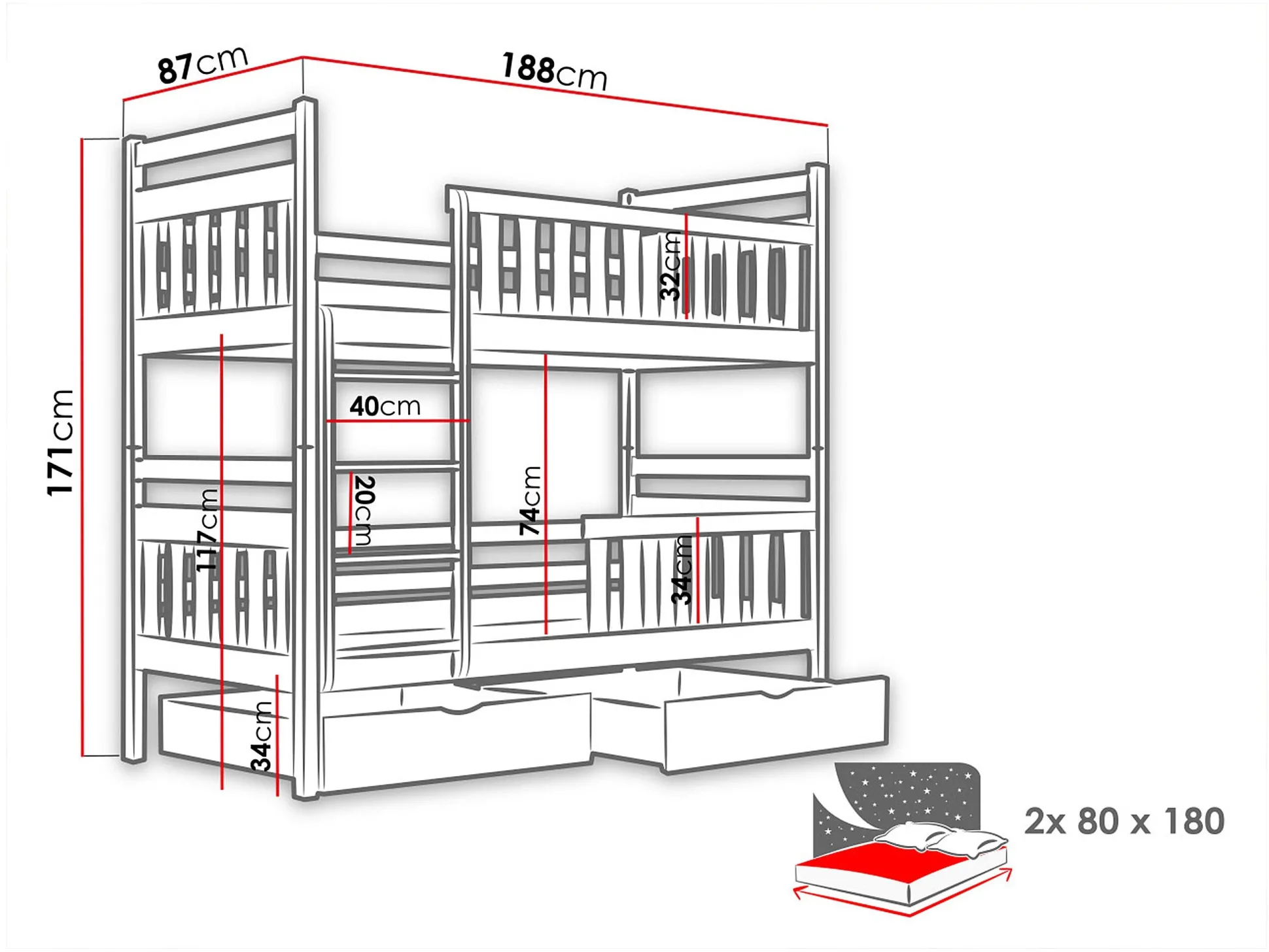 Køjeseng Vista 100 (Kashmir)
