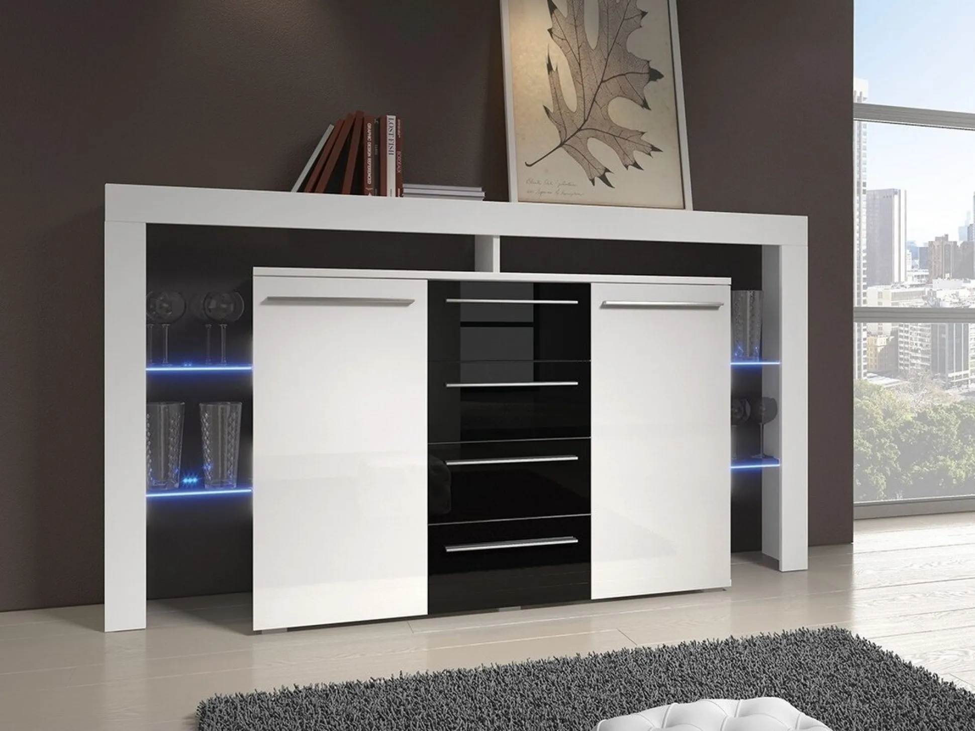 Kommode Aestas (Hvid + Blank sort)