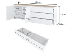 Kommode Baletu 107 (Hvid + Egetræ)