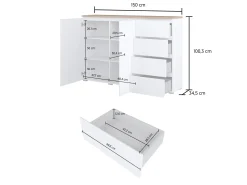 Kommode Baletu 109 (Hvid + Egetræ)