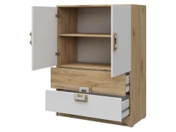 Kommode Balvire 109 (Lys eg + Hvid + Grå)