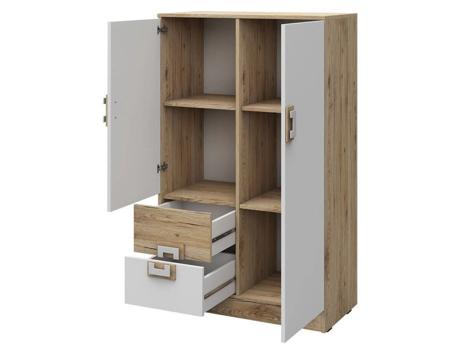 Kommode Balvire 108 (Lys eg + Hvid + Grå)