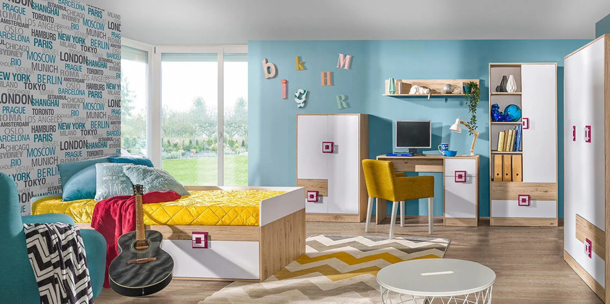 Kommode Balvire 108 (Lys eg + Hvid + Grå)