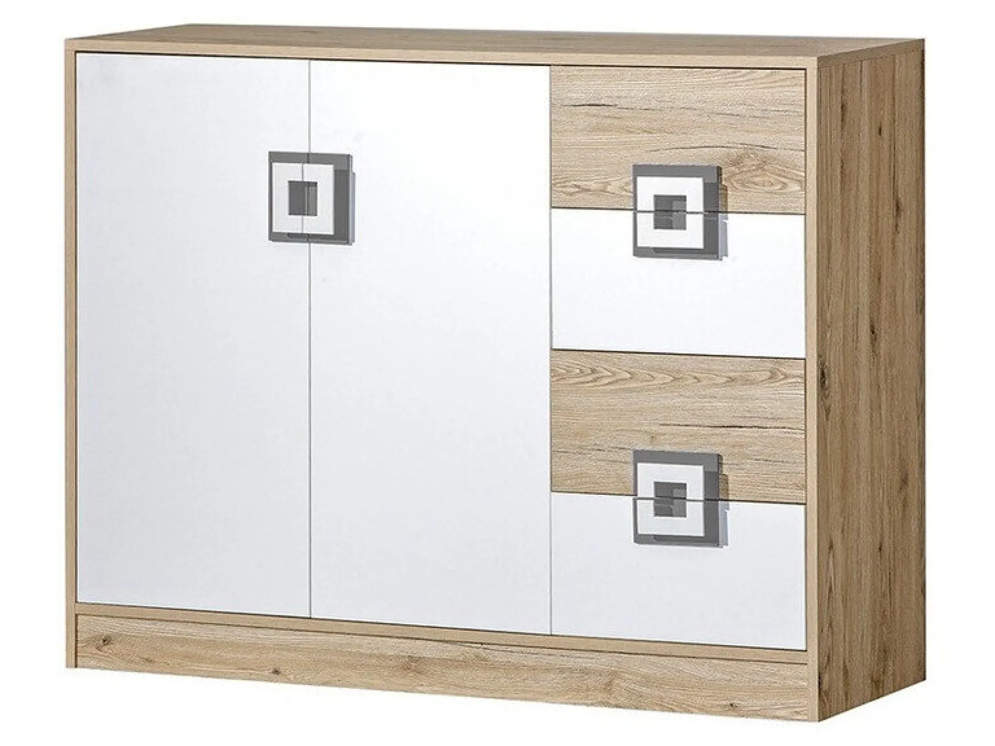 Kommode Balvire 100 (Lys eg + Hvid + Grå)