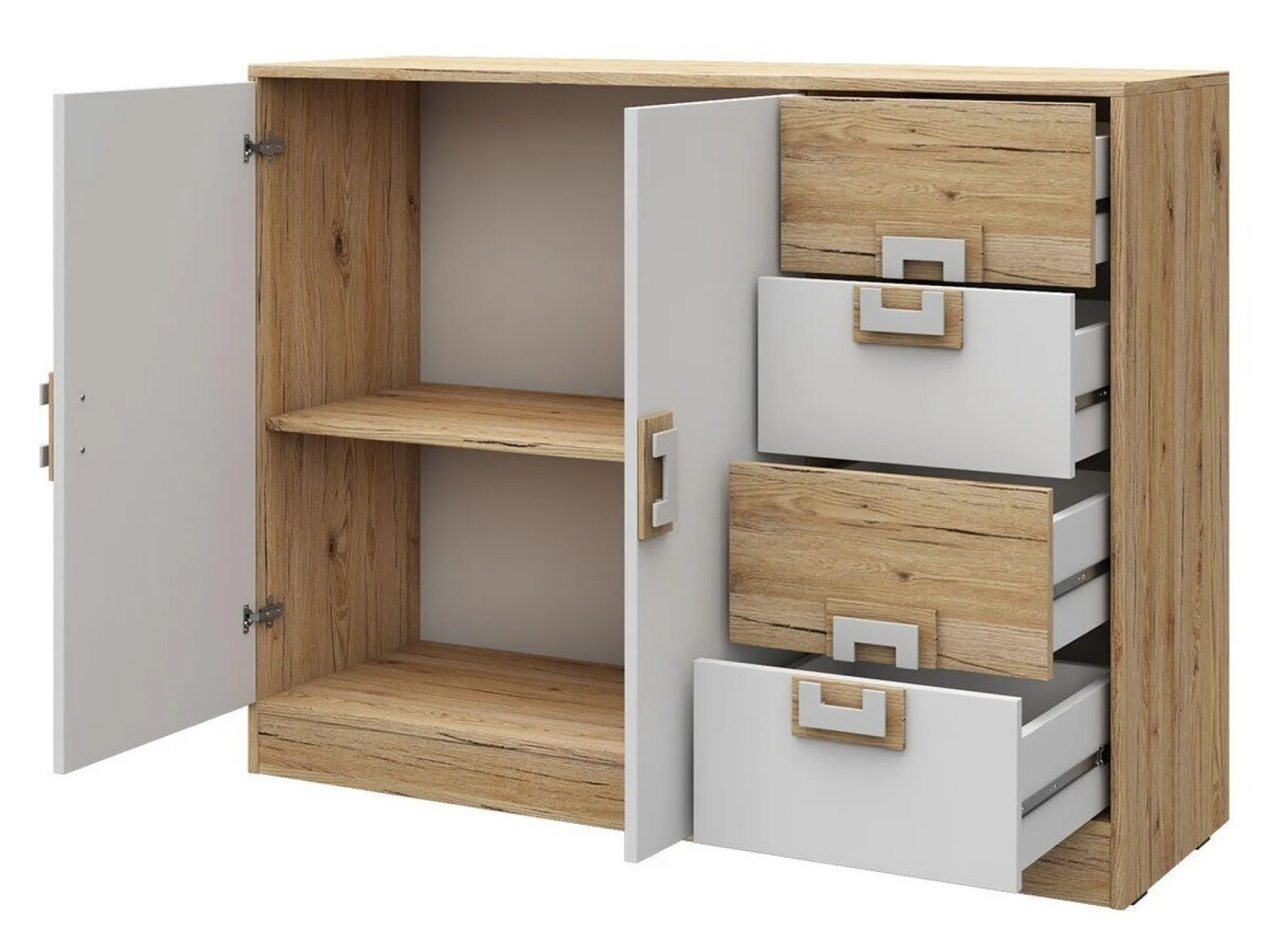Kommode Balvire 100 (Lys eg + Hvid + Grå)
