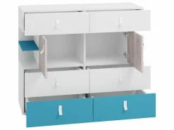 Kommode Camteso 106 (Hvid + Egetræ + Turkis)