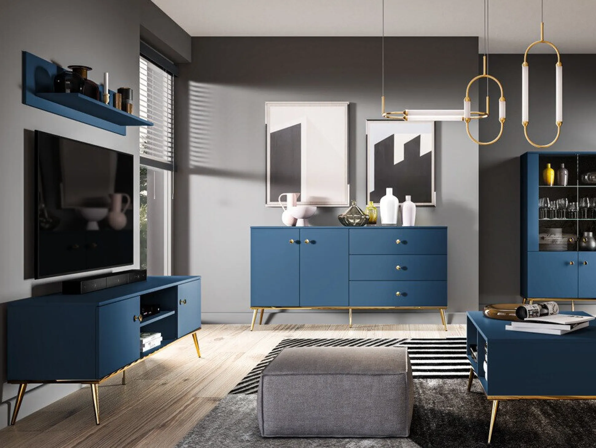 Kommode Flonovu 102 (Mørkeblå + Gylden)