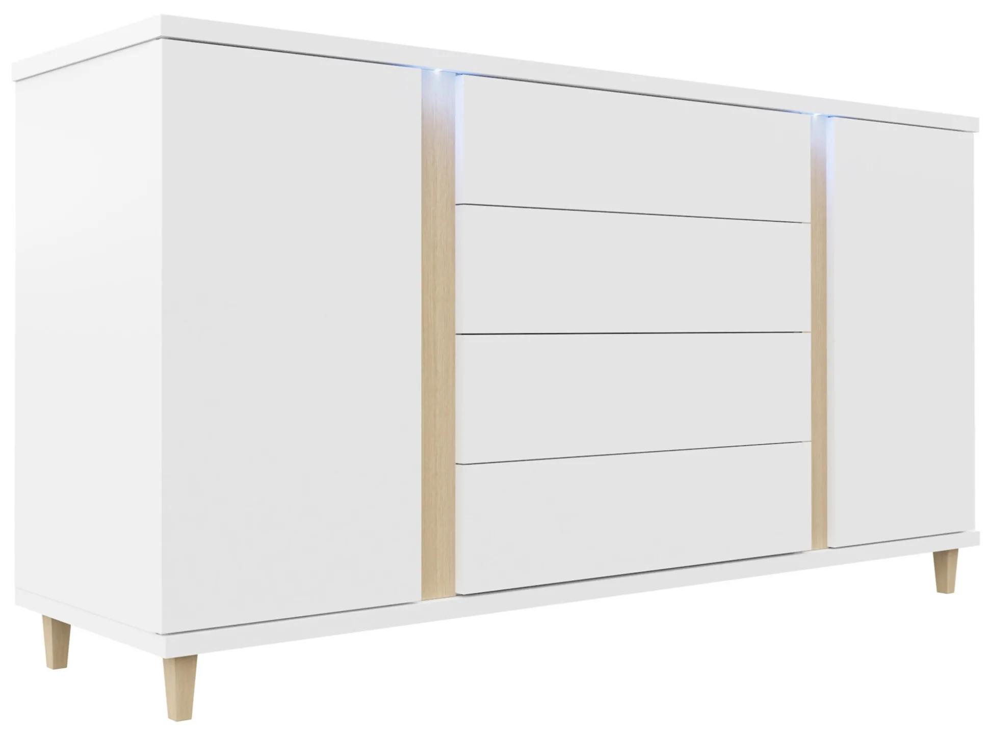 Kommode Florem (Hvid + Glansfuld hvid + Lyst træ)