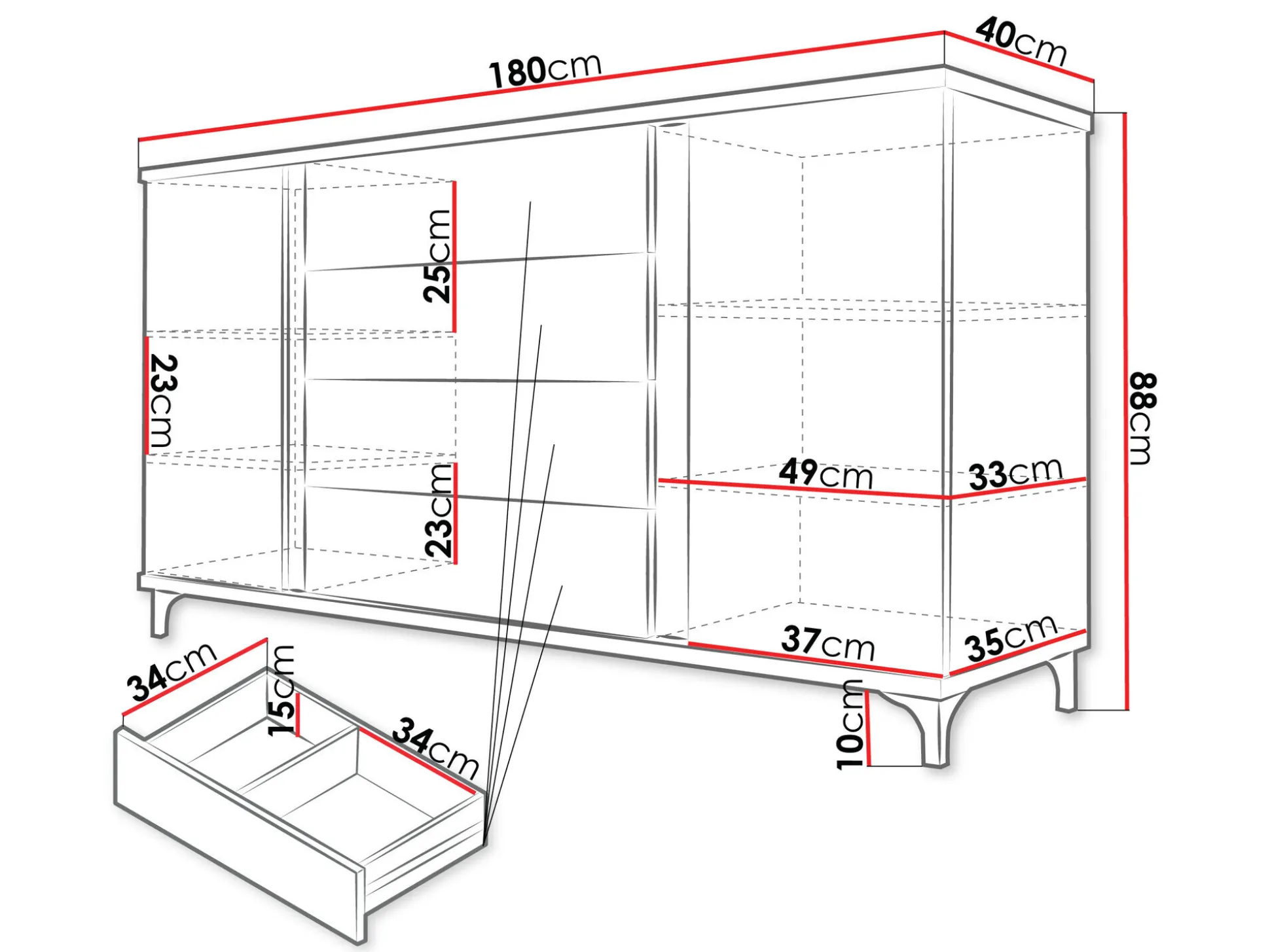 Kommode Florem (Hvid + Glansfuld hvid + Lyst træ)