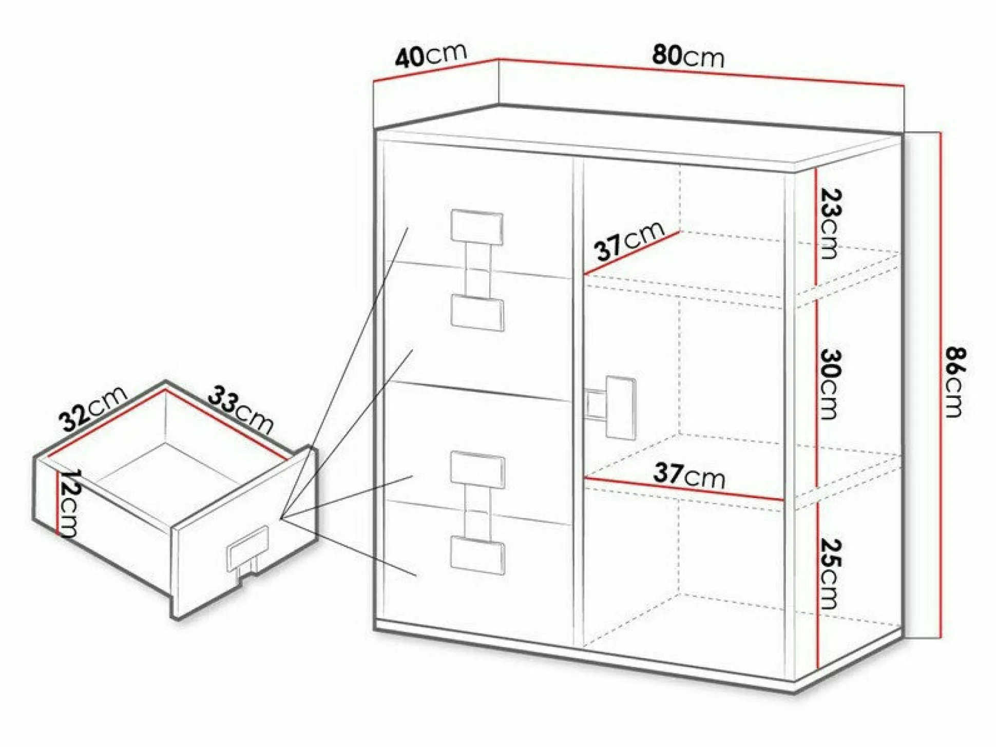 Kommode Florevi 103 (Gloss grå + Artisan eg)