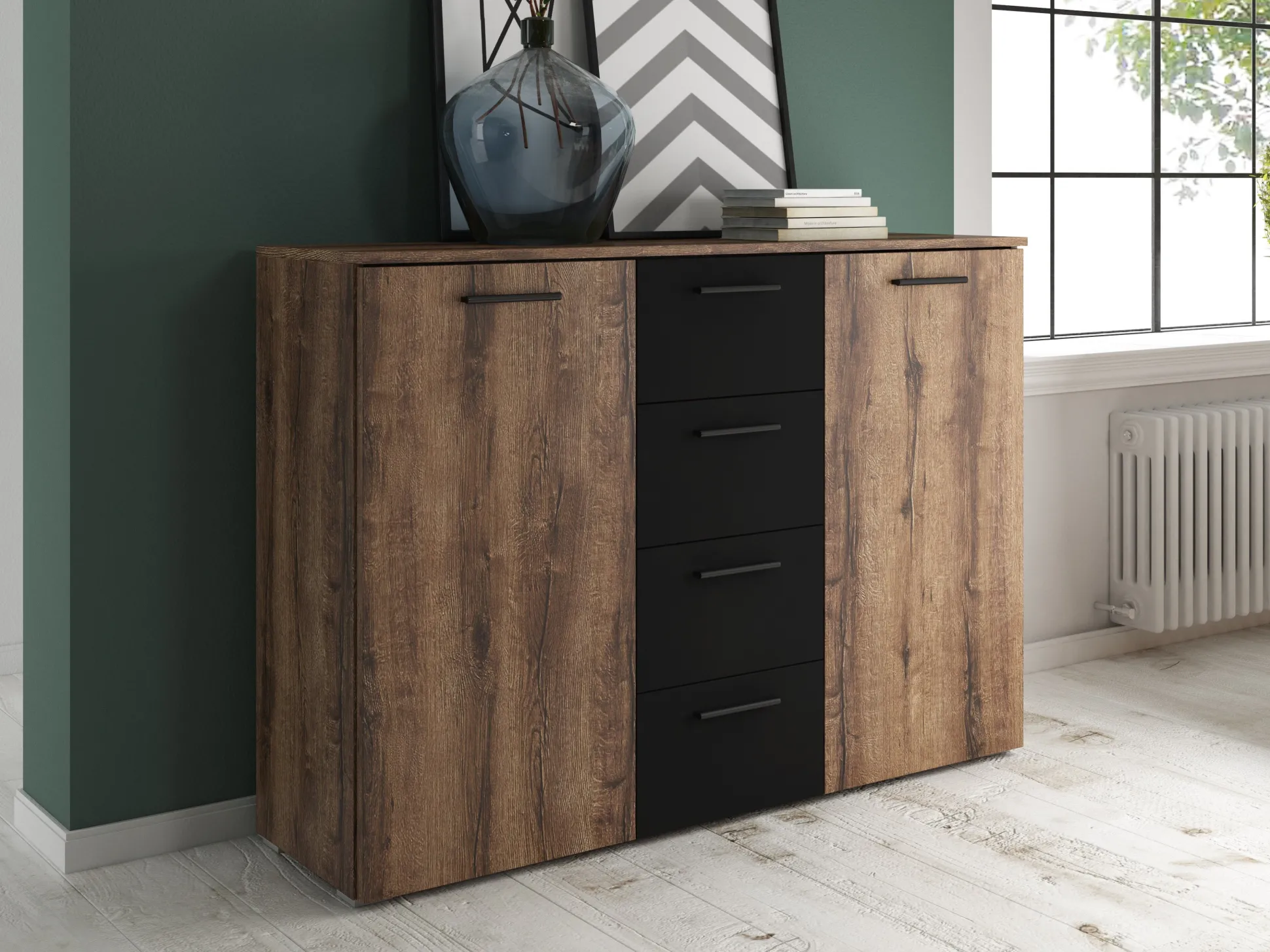 Kommode Melvele 101 (Kloster eg + Sort)