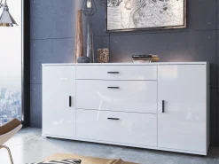 Kommode Ontario 170 (Glansfuld hvid + Hvid)