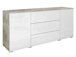 Kommode Sarasota 142 (Beton + Glansfuld hvid)