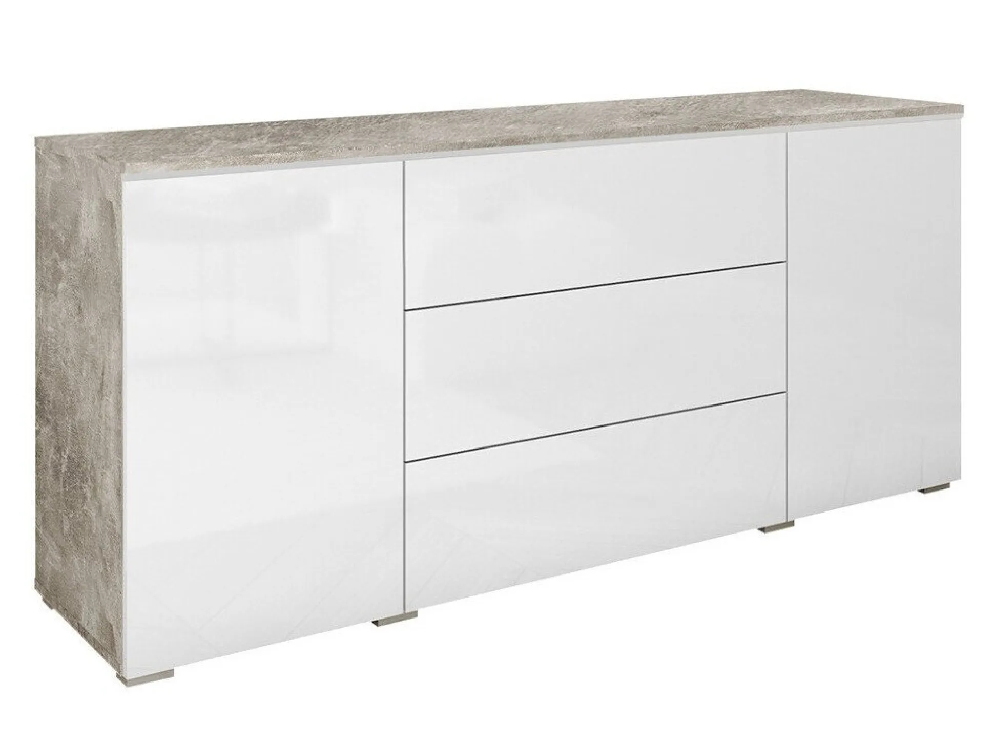 Kommode Sarasota 142 (Beton + Glansfuld hvid)