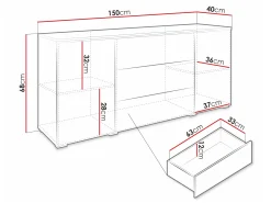 Kommode Sarasota 142 (Beton + Glansfuld hvid)