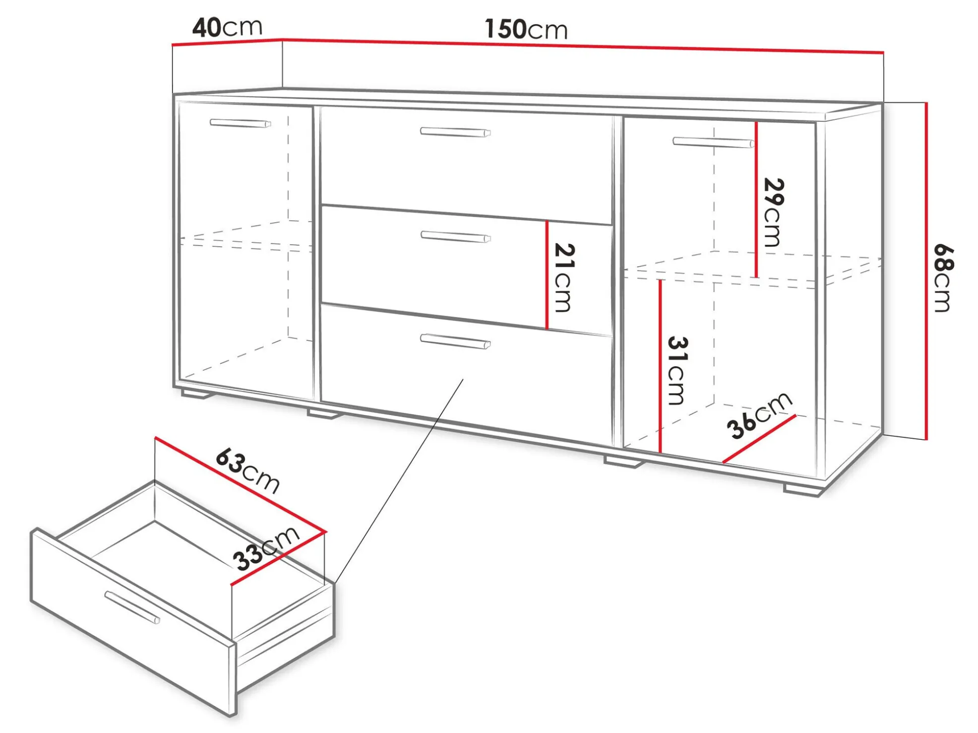 Kommode Sarasota 174 (Sort + Wotan eg)