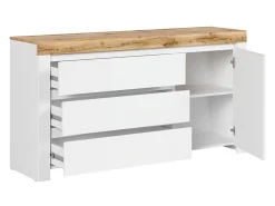 Kommode Sonsoru 100 (Hvid + Glansfuld hvid + Wotan eg)