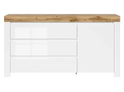 Kommode Sonsoru 100 (Hvid + Glansfuld hvid + Wotan eg)