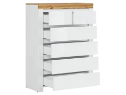 Kommode Sonsoru 114 (Hvid + Glansfuld hvid + Wotan eg)