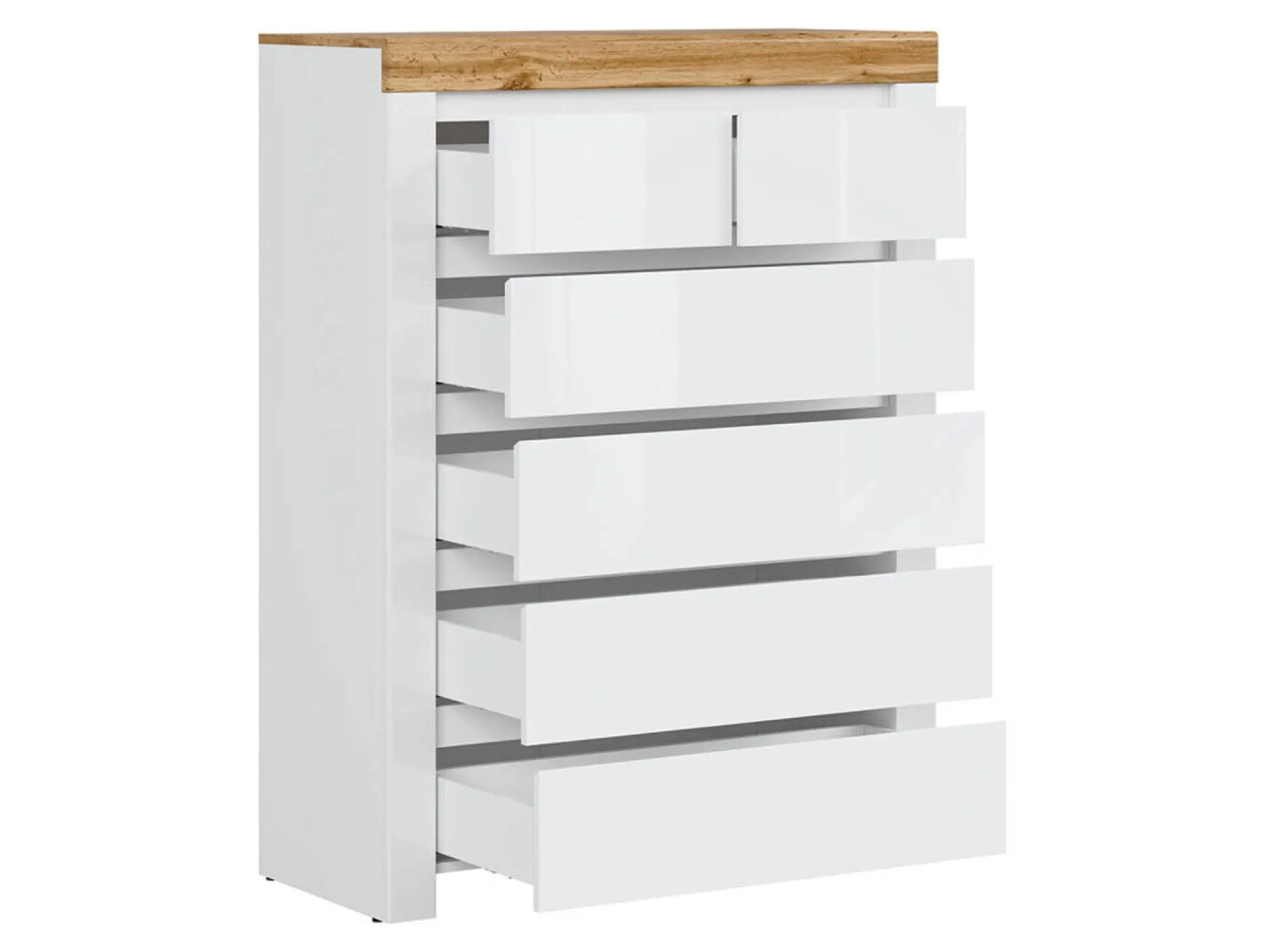 Kommode Sonsoru 114 (Hvid + Glansfuld hvid + Wotan eg)