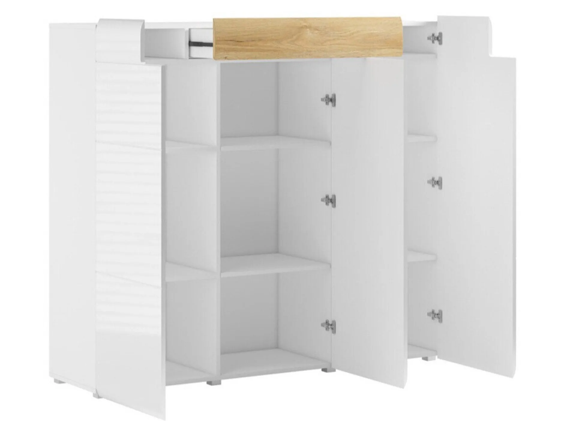 Kommode Torsone 112 (Hvid + Glansfuld hvid + San remo eg)