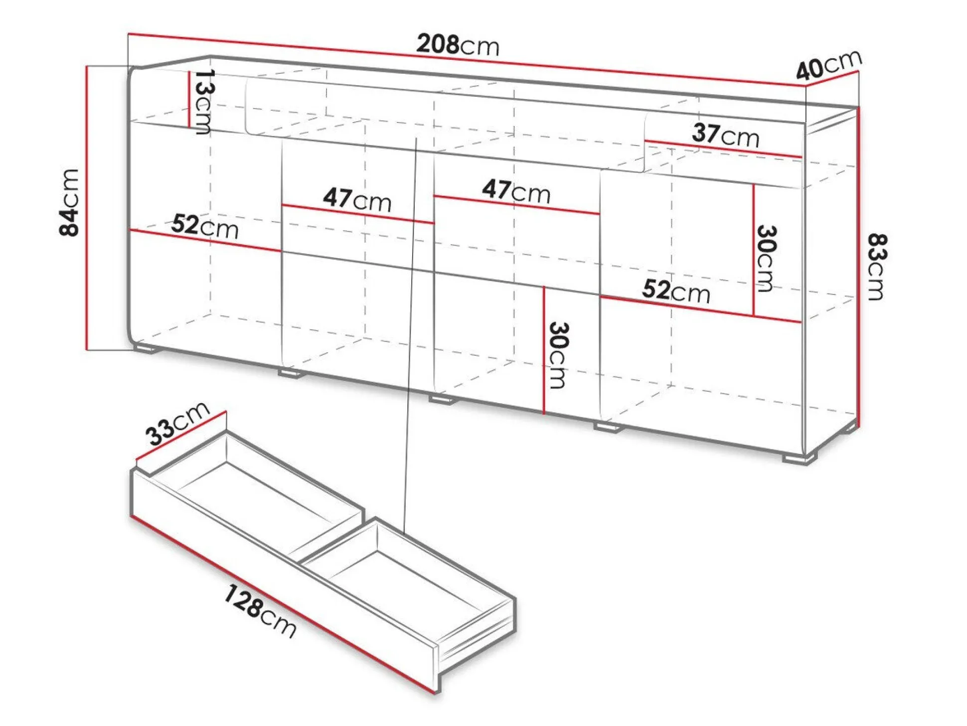 Kommode Torsone 102 (Hvid + Glansfuld hvid + San remo eg)