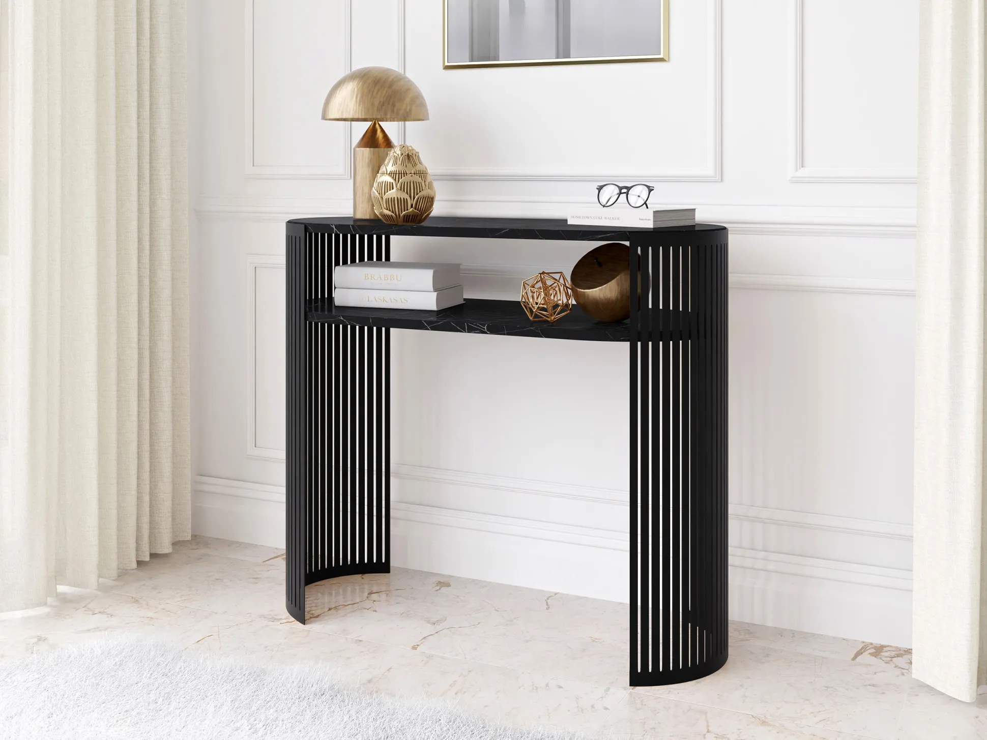 Konsolbord Civer (Sort + Sort marmor)