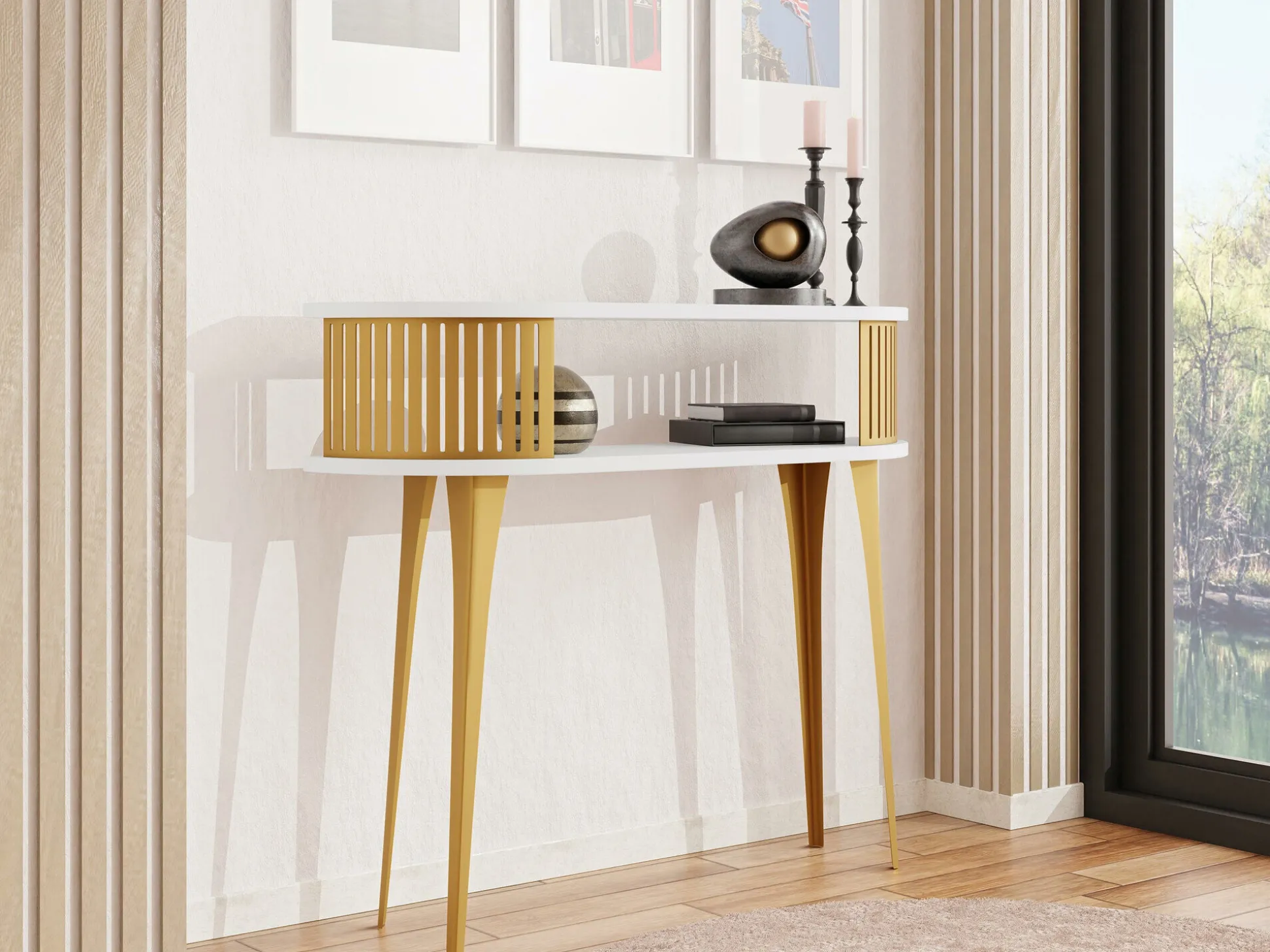 Konsolbord Vitum I (Gylden + Hvid)