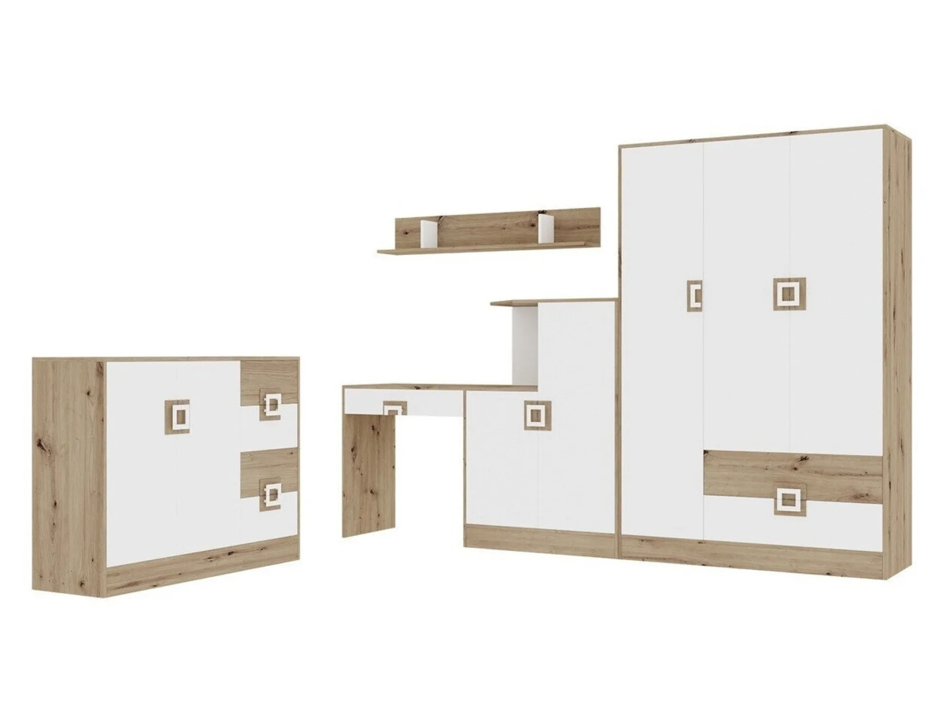 Møbelsæt Tolfere 107 (Lys eg + Hvid)