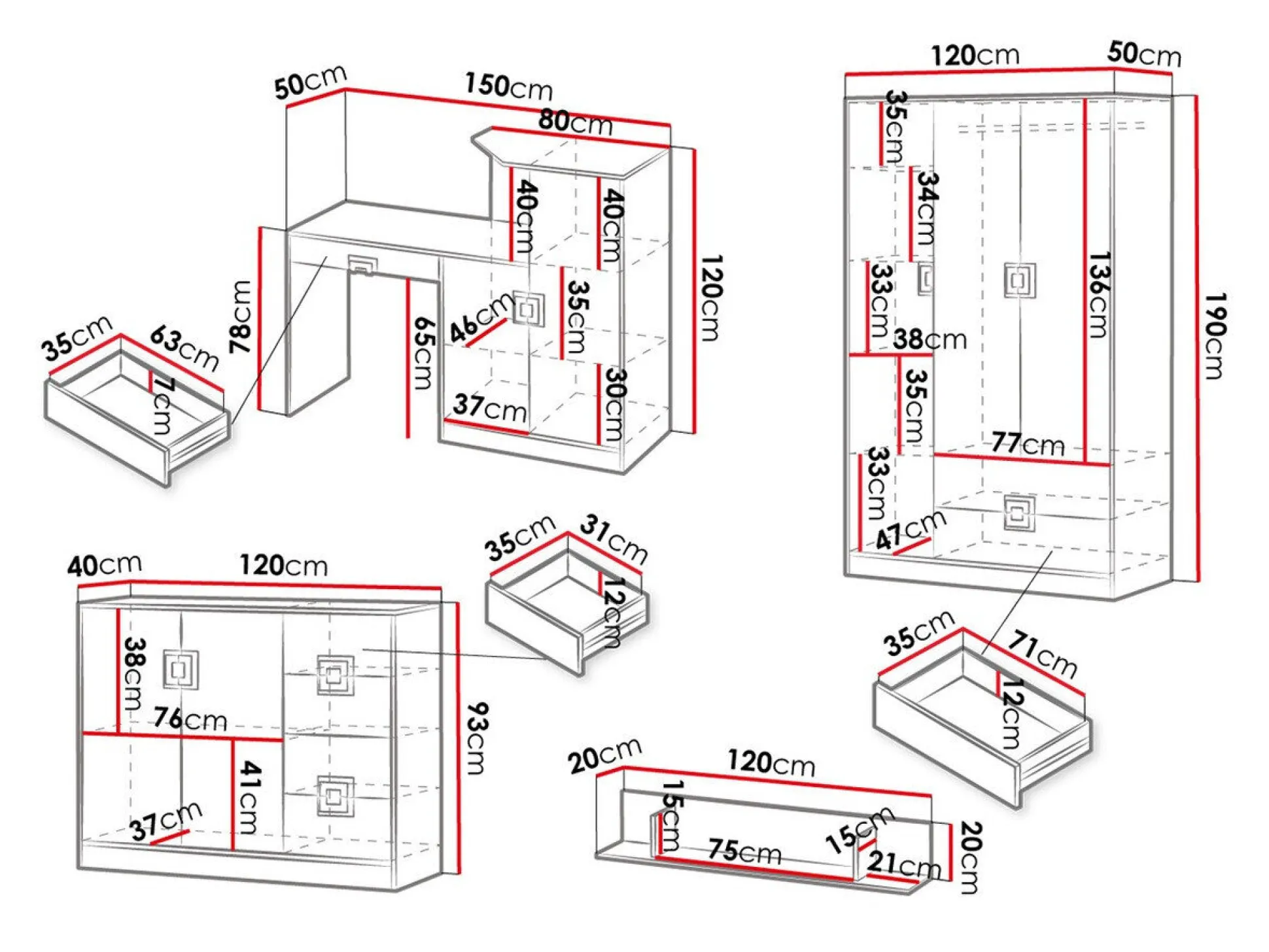 Møbelsæt Tolfere 107 (Lys eg + Hvid)