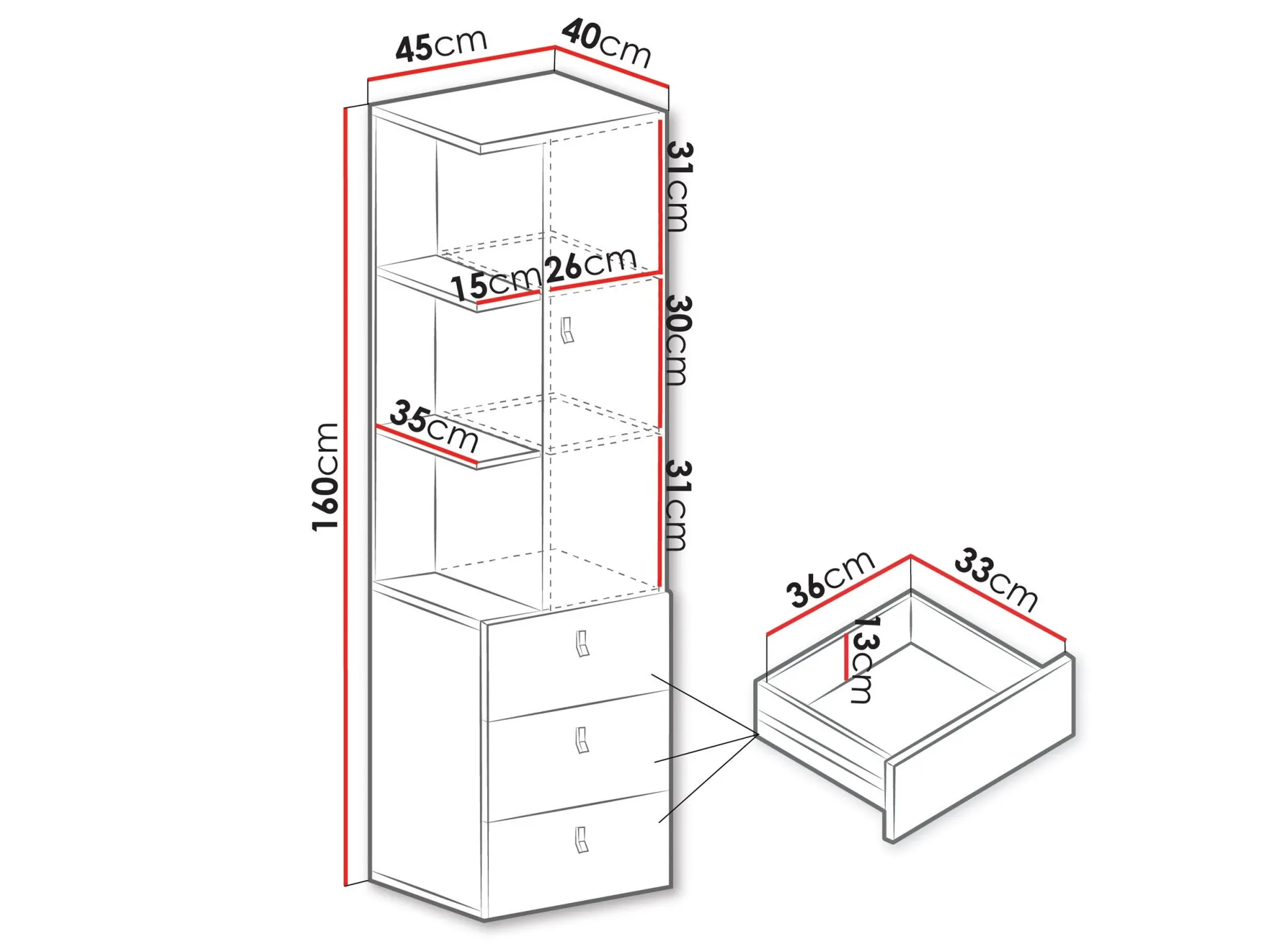 Reol Camteso 105 (Hvid + Egetræ + Turkis)