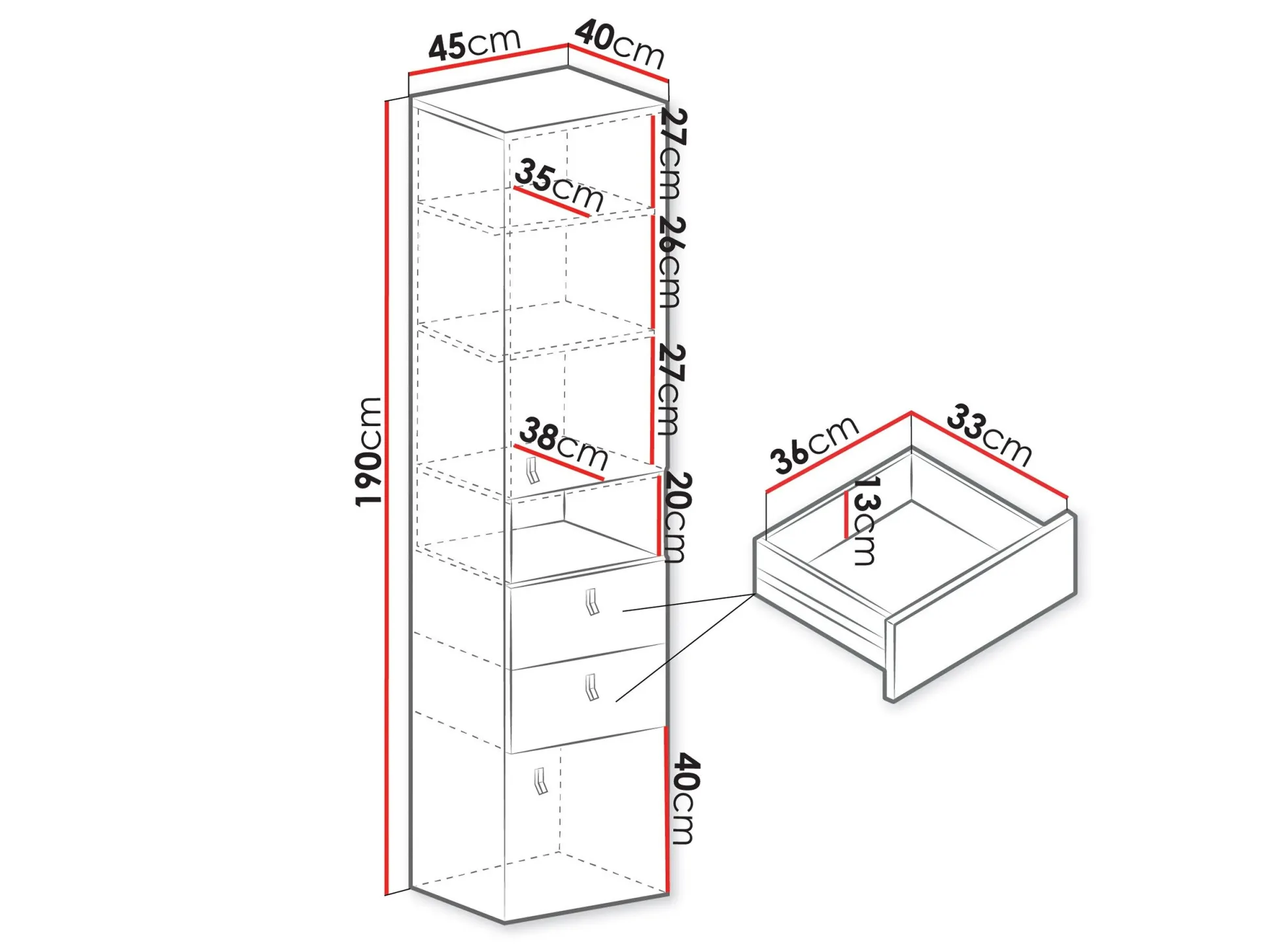 Reol Camteso 102 (Hvid + Egetræ + Turkis)