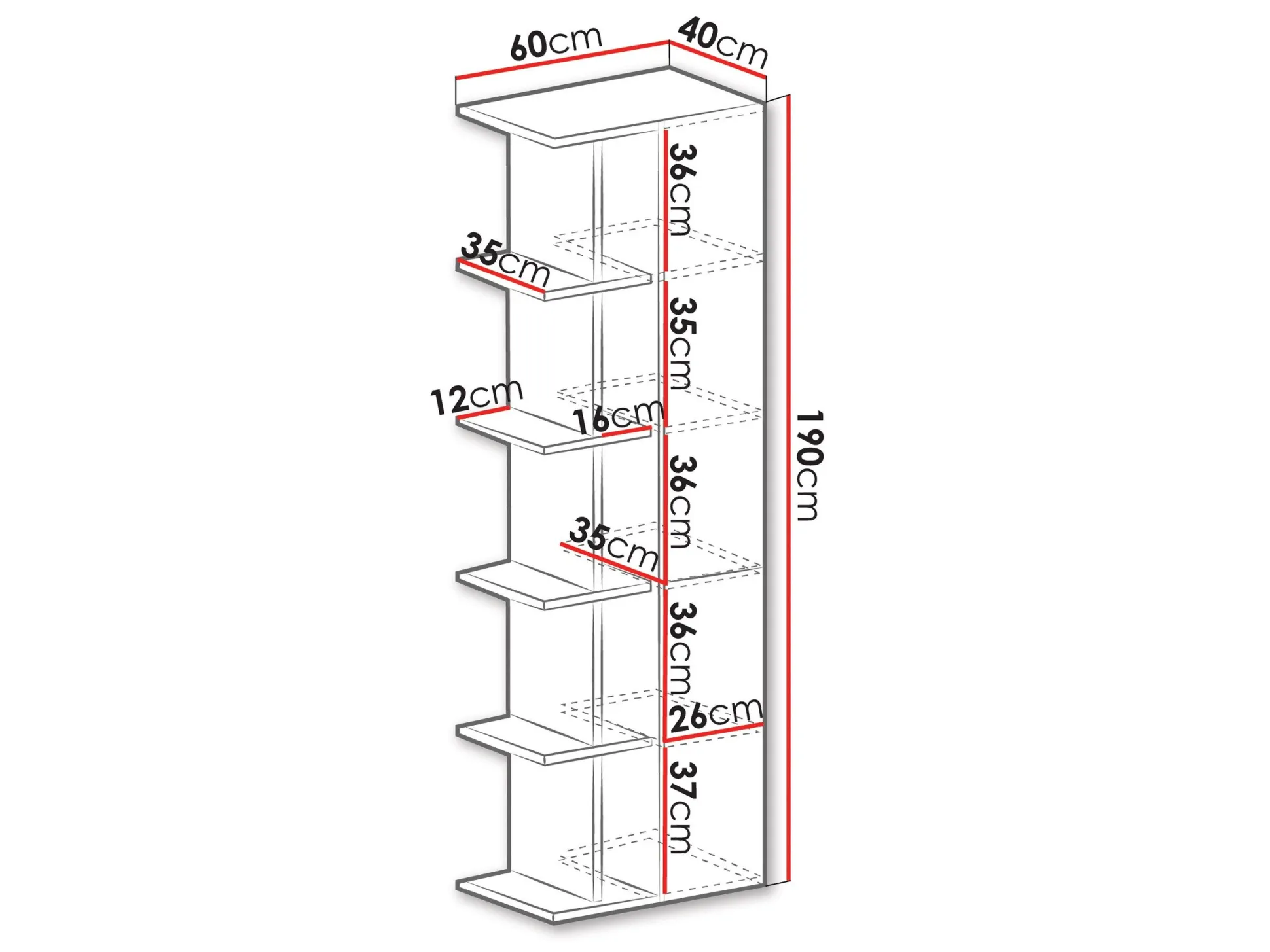 Reol Camteso 103 (Hvid + Egetræ + Turkis)