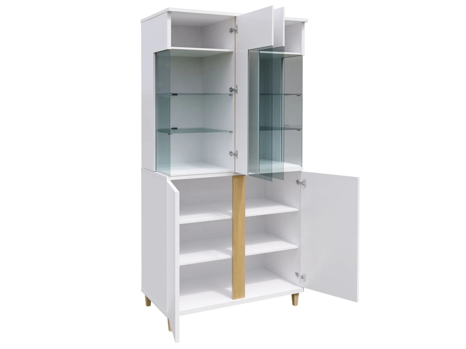 Reol Florem IV (Hvid + Glansfuld hvid + Lyst træ)