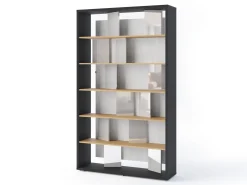 Reol Fresno 154 (Glansfuld grå + Grafit + Egetræ)