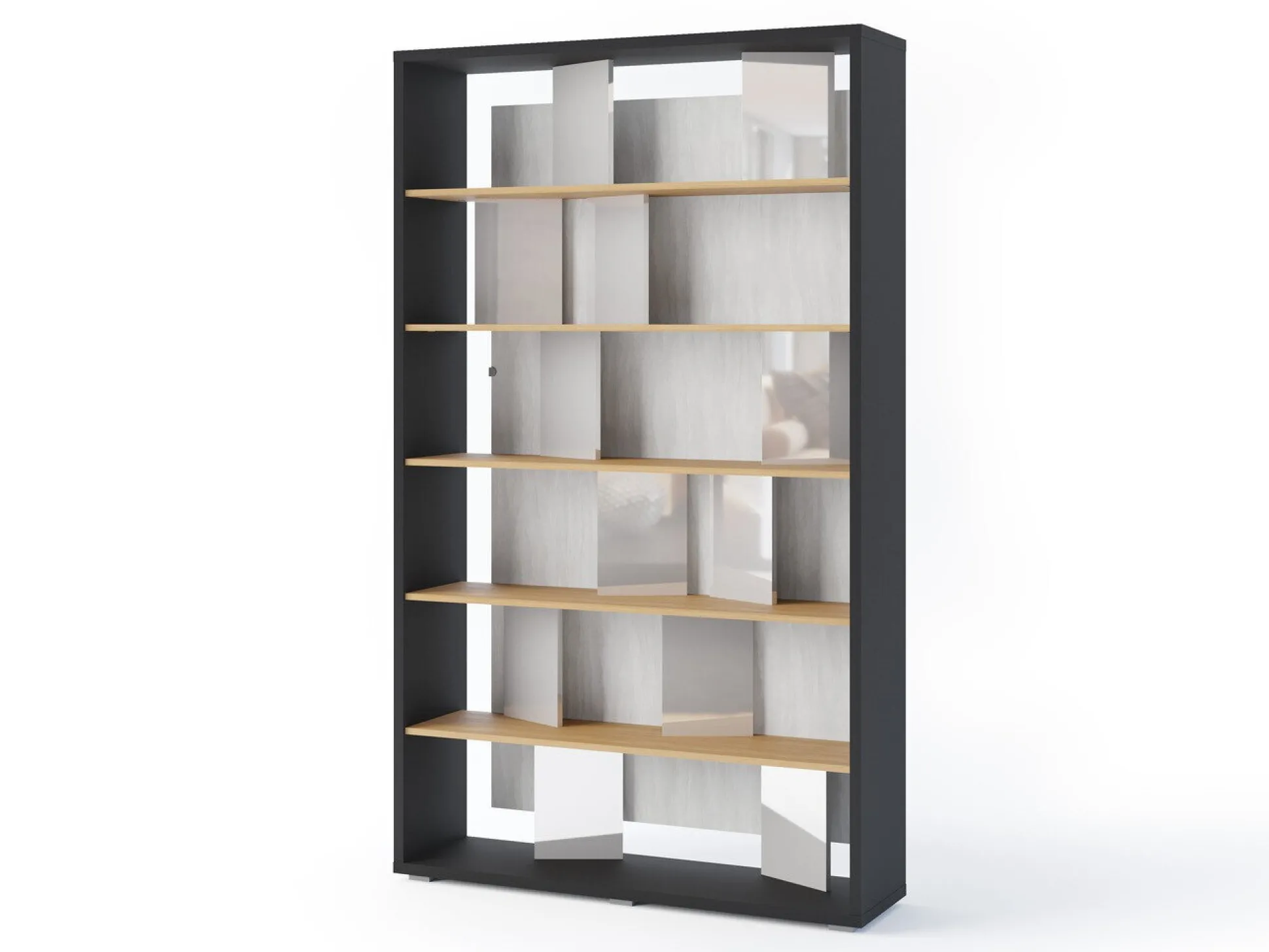 Reol Fresno 154 (Glansfuld grå + Grafit + Egetræ)