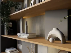 Reol Fresno 154 (Glansfuld grå + Grafit + Egetræ)