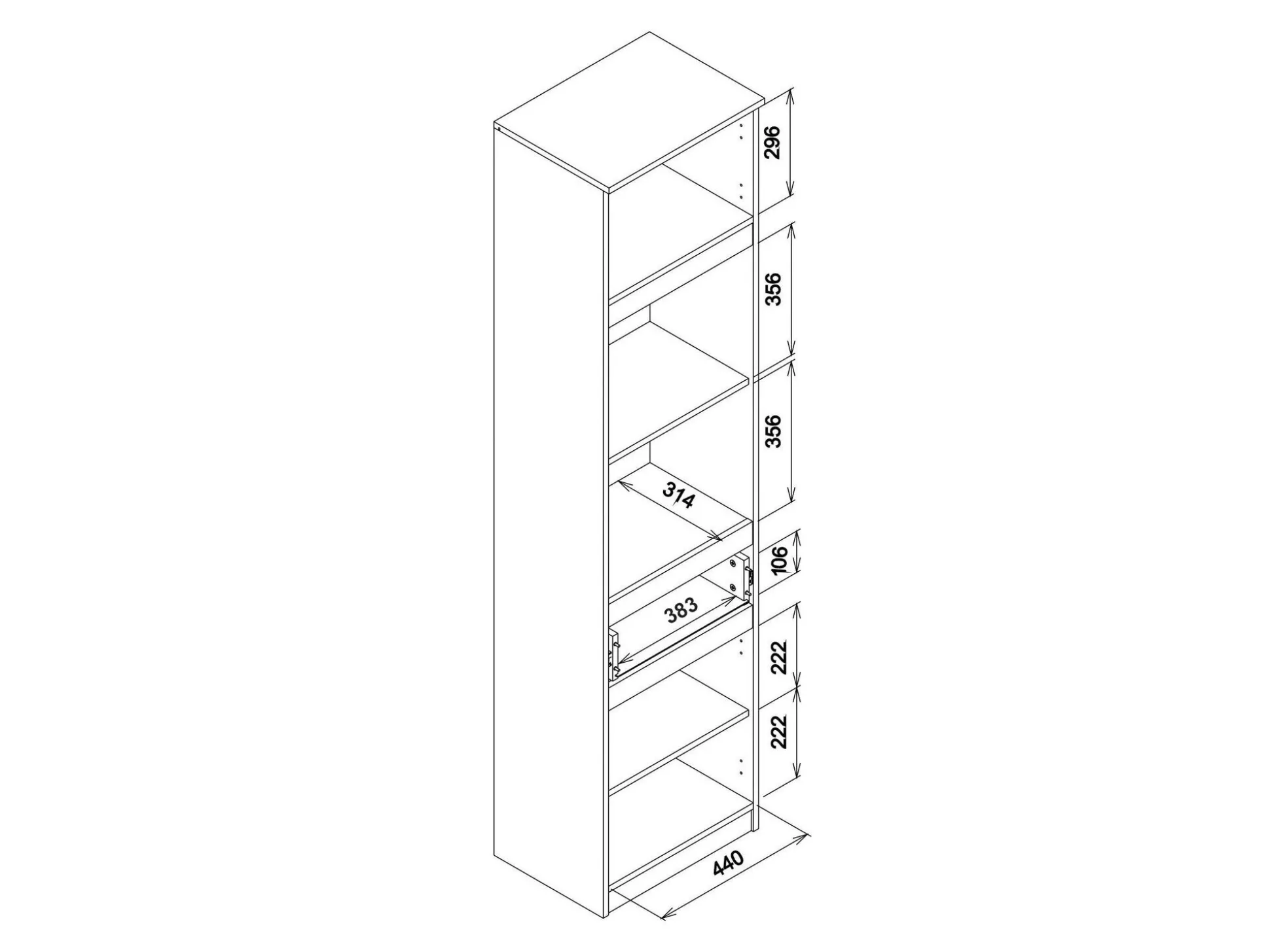 Reol Orlando 225 (Hvid + Egetræ)