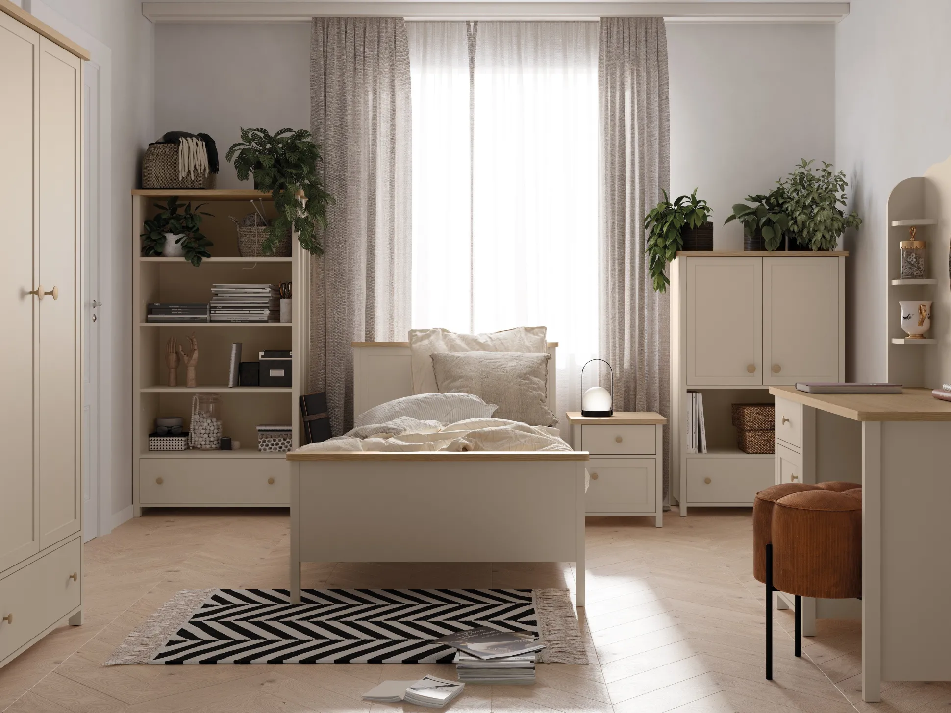 Reol Romelbo 142 (Beige + Egetræ)