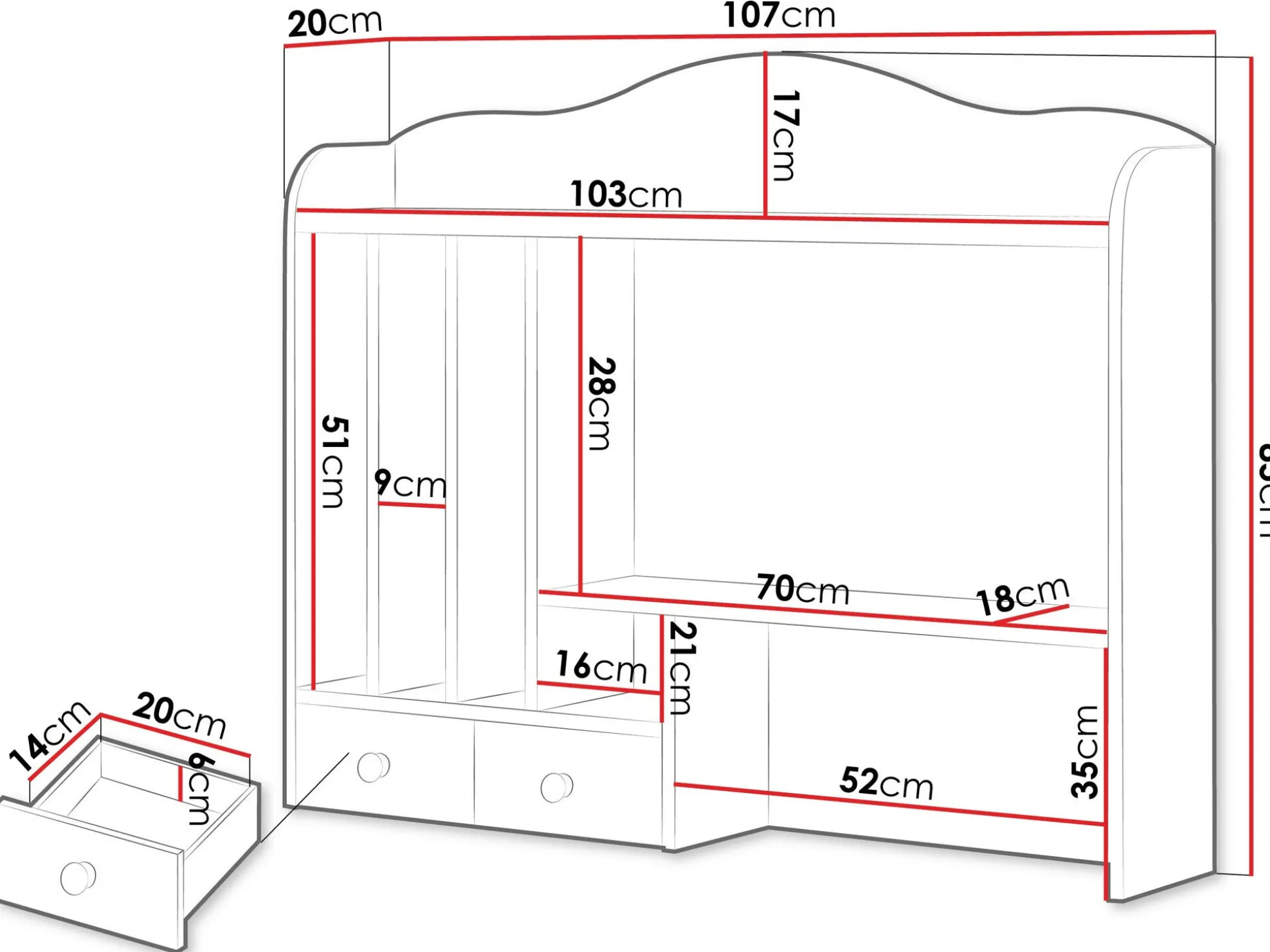 Reol Romelbo 136 (Hvid + Egetræ)