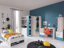 Seng Camteso 112 (Hvid + Egetræ + Turkis)