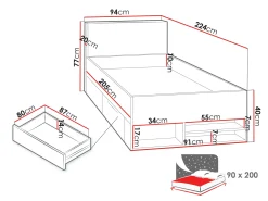 Seng Camteso 112 (Hvid + Egetræ + Turkis)