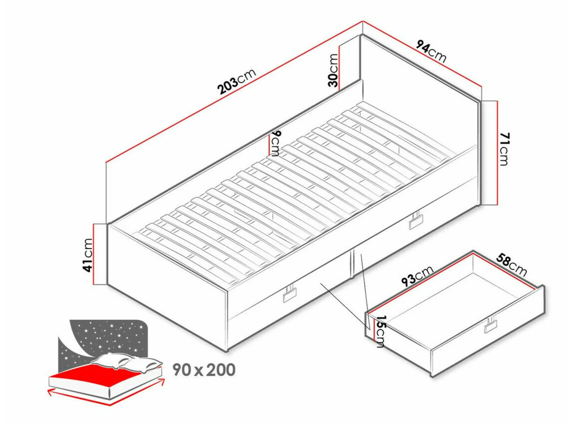 Seng Florevi 106 (Mat hvid + Artisan eg)