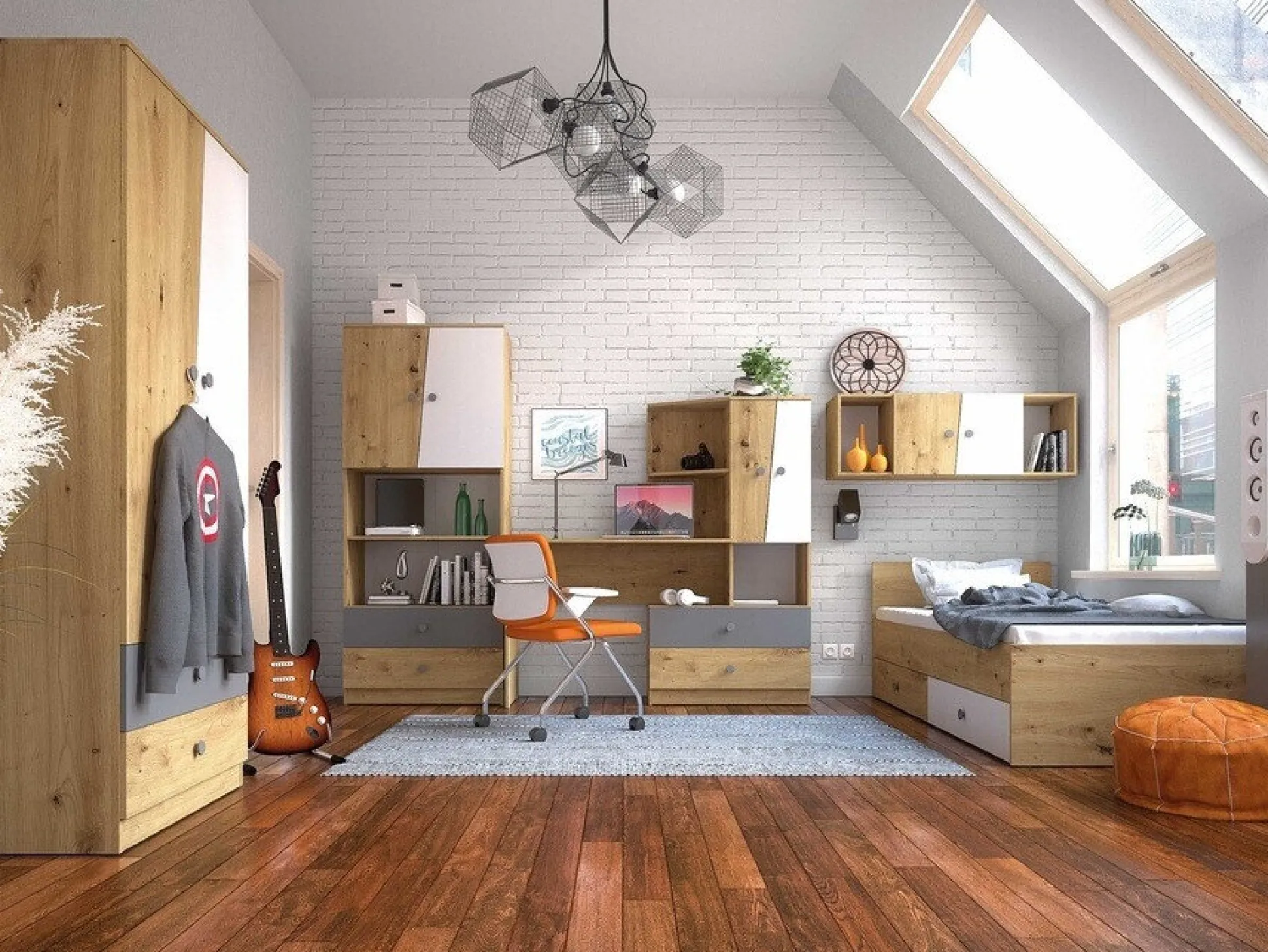 Seng Mirelbu 112 (Artisan eg + Glansfuld hvid)