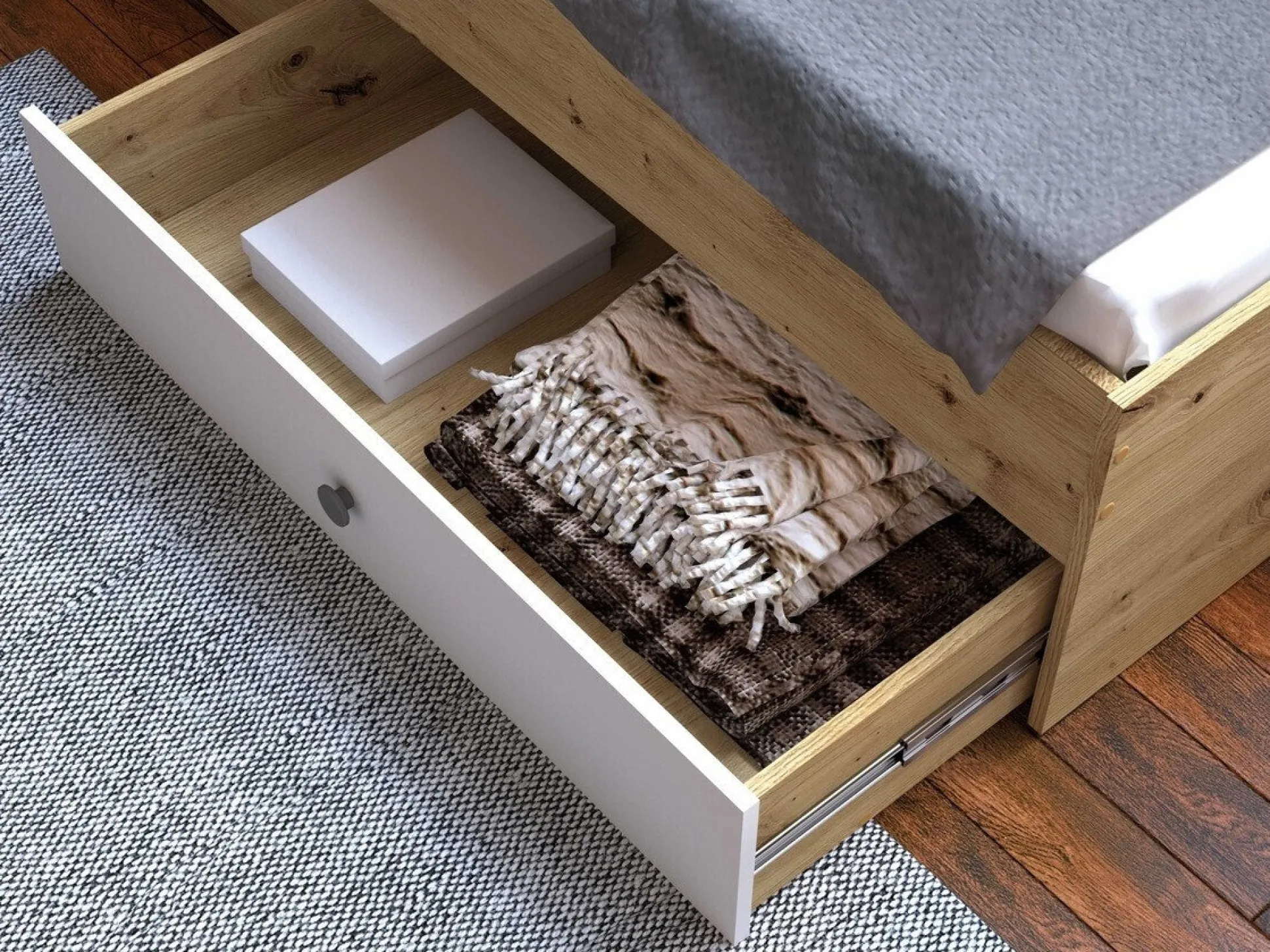 Seng Mirelbu 112 (Artisan eg + Glansfuld hvid)