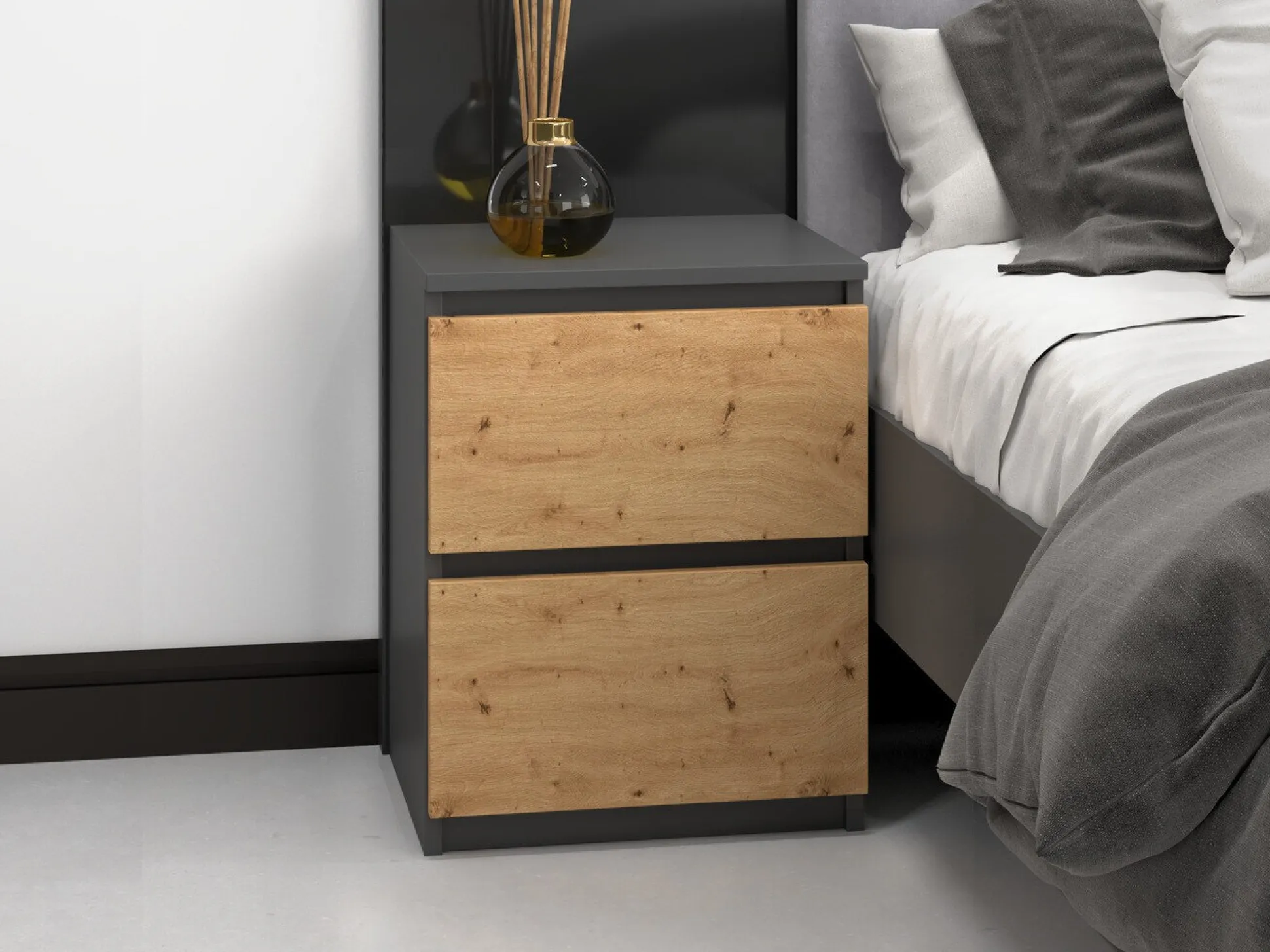 Sengebord Elbvelu 120 (Antracit + Artisan eg)