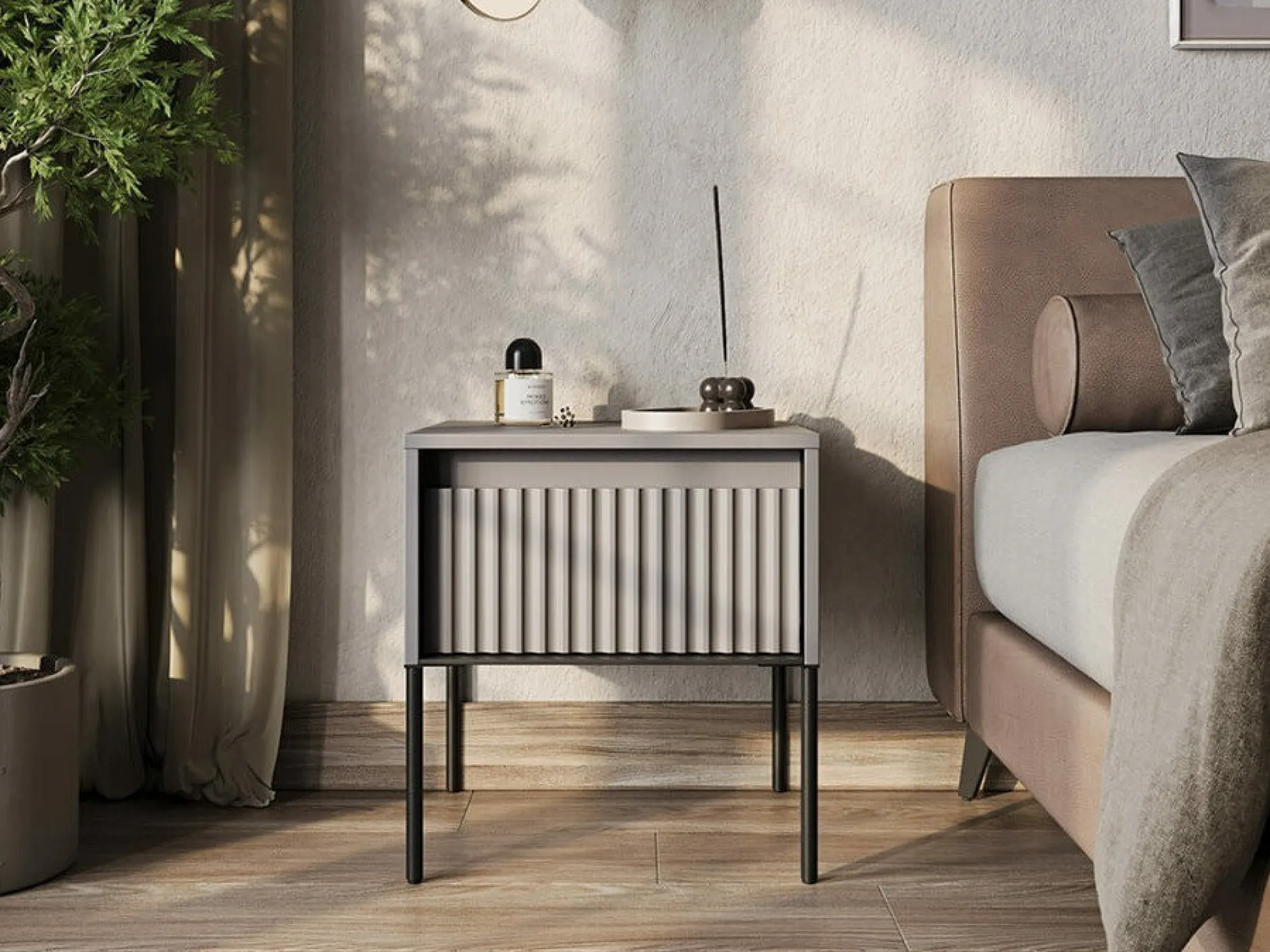 Sengebord Fernolu 111 (Grå + Sort)