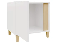 Sengebord Florem I (Hvid + Glansfuld hvid + Lyst træ)